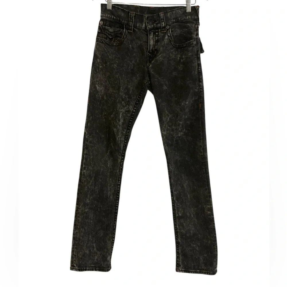 True Religion Men's Black Acid-Wash Slim Straight‎ Jeans size 30X31